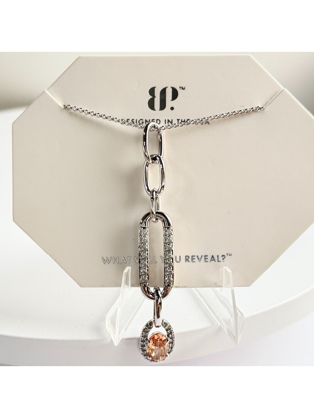 Bomb Party November Necklace "Turn Heads, Beautiful" Amber Topaz on Rhodium